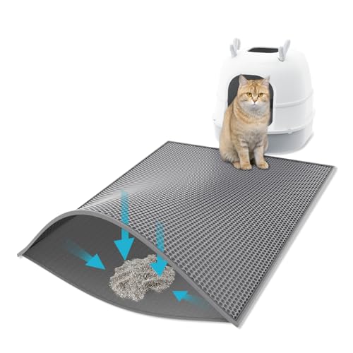 Kaxionage Katzenklo Matte, 76 x 61CM Katzenmatte, Waben Doppelschicht Design,Wasserdichtes Urinbeständiges Material, Easy Clean Streukontrolle (Grau, Size ：76 x 61CM) von kaxionage