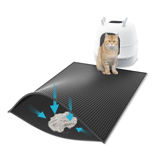 Kaxionage Katzenklo Matte, 76 x 61CM Katzenmatte, Waben Doppelschicht Design,Wasserdichtes Urinbeständiges Material, Easy Clean Streukontrolle (Schwarz, Size ：76 x 61CM) von kaxionage