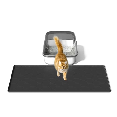 Kaxionage Silikon Katzenstreu Matte Wasserdicht unter Katzenstreu Matten Kitty Catcher halten Boden einfach sauber Haltbare Teppich widersteht von Pfoten (Schwarz, 86 * 56cm) von kaxionage