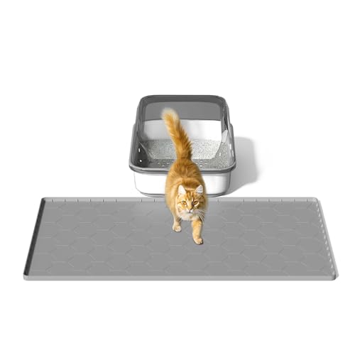 Kaxionage Silikon Katzenstreu Matte Wasserdicht unter Katzenstreu Matten Kitty Catcher halten Boden einfach sauber Haltbare Teppich widersteht von Pfoten (Grau, 86 * 56cm) von kaxionage