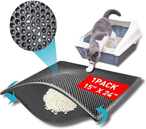 Kaxionage Katzenklo Matte, 61 x 38 CM Katzenmatte, Waben Doppelschicht Design,Wasserdichtes Urinbeständiges Material, Easy Clean Streukontrolle (Grau, Size ：61 x 38 CM) von kaxionage