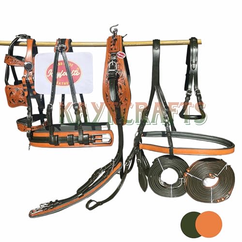 Fahrgeschirr aus Leder, zweifarbig, für Wagen, Olivgrün und Mittelbraun Fahrgeschirr aus Leder, zweifarbig, für Wagen, Olivgrün und Mittelbraun von kayfcrafts