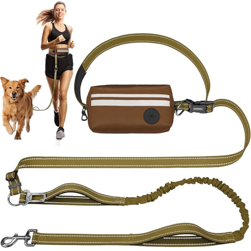 Hundeleine mit abnehmbarer Reißverschlusstasche, doppelt gepolsterten Griffen und strapazierfähigem Bungee zum Gehen, Joggen und Laufen, Braun Hundeleine mit abnehmbarer Reißverschlusstasche, doppelt gepolsterten Griffen und strapazierfähigem Bungee zum Gehen, Joggen und Laufen, Braun von kazazoo