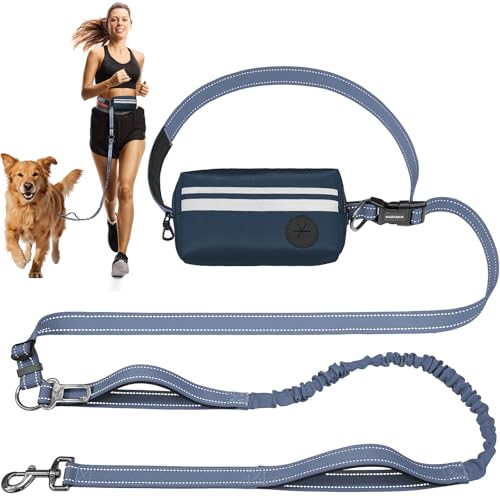 Hundeleine mit abnehmbarer Reißverschlusstasche, doppelt gepolsterten Griffen und strapazierfähigem Bungee zum Gehen, Joggen und Laufen, Marineblau Hundeleine mit abnehmbarer Reißverschlusstasche, doppelt gepolsterten Griffen und strapazierfähigem Bungee zum Gehen, Joggen und Laufen, Marineblau von kazazoo