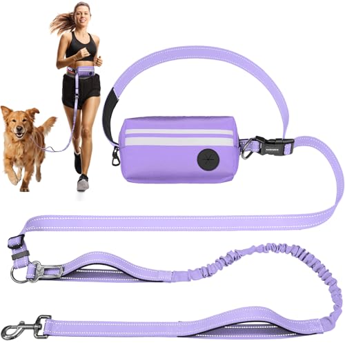 Hundeleine mit abnehmbarer Reißverschlusstasche, doppelt gepolsterten Griffen und strapazierfähigem Bungee zum Gehen, Joggen und Laufen, Violett Hundeleine mit abnehmbarer Reißverschlusstasche, doppelt gepolsterten Griffen und strapazierfähigem Bungee zum Gehen, Joggen und Laufen, Violett von kazazoo