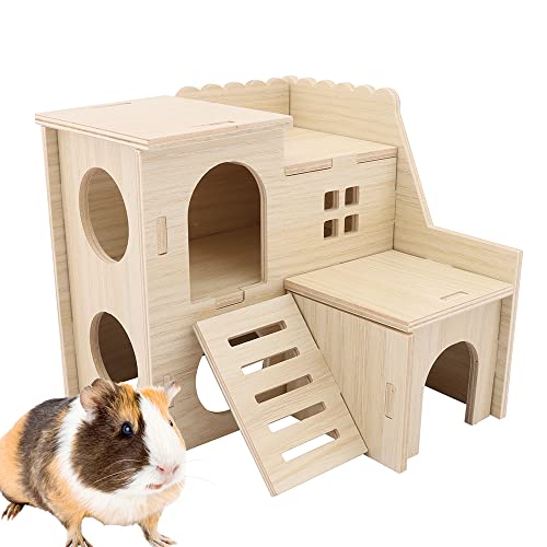 kcrygogo Hamster Labyrinth Holz Haus Spaß Rutschenhaus Doppeldecker-Hütte Kauspielzeug für Zwerg Rennmäuse Mäuse Ratte Kleintiere von kcrygogo