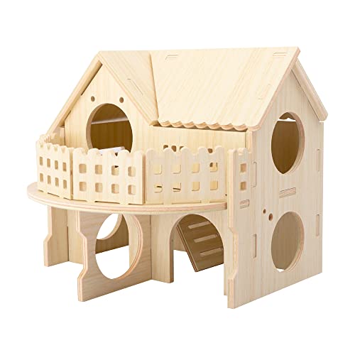 kcrygogo Hamster Wald Lookout Holz Haus Fun House Doppeldecker-Hütte für Zwerg Rennmäuse Mäuse Ratte Kleintiere von kcrygogo