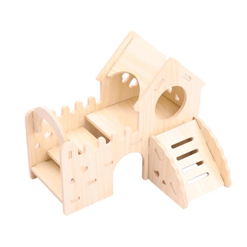 kcrygogo Hamsterhaus aus Holz mit Rutsche und Leiter | Massivholz, sicher zu kauen | Selbstmontage, robust und langlebig (nur für kleine Hamster) von kcrygogo