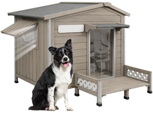 Ketive 104.1 cm L Outdoor Große Hundehütte mit Veranda, abnehmbarem Boden, erhöhte Füße, Anti-Kau-Eisenrahmen – Holzhütte mit Asphaltdach, Fenster für den Innen- und Außenbereich, ideal für Ketive 104.1 cm L Outdoor Große Hundehütte mit Veranda, abnehmbarem Boden, erhöhte Füße, Anti-Kau-Eisenrahmen – Holzhütte mit Asphaltdach, Fenster für den Innen- und Außenbereich, ideal für von ketive