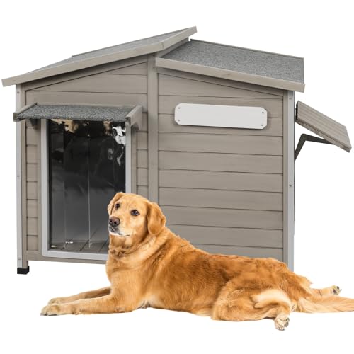 Ketive 109.2 cm L Outdoor Extra Große Hundehütte mit abnehmbarem Boden, Erhöhten Füßen, Anti-Kau-Eisenrahmen - Holzhütte mit Asphaltdach, Fenster für den Innen- und Außenbereich, ideal für mittelgroße Ketive 109.2 cm L Outdoor Extra Große Hundehütte mit abnehmbarem Boden, Erhöhten Füßen, Anti-Kau-Eisenrahmen - Holzhütte mit Asphaltdach, Fenster für den Innen- und Außenbereich, ideal für mittelgroße von ketive