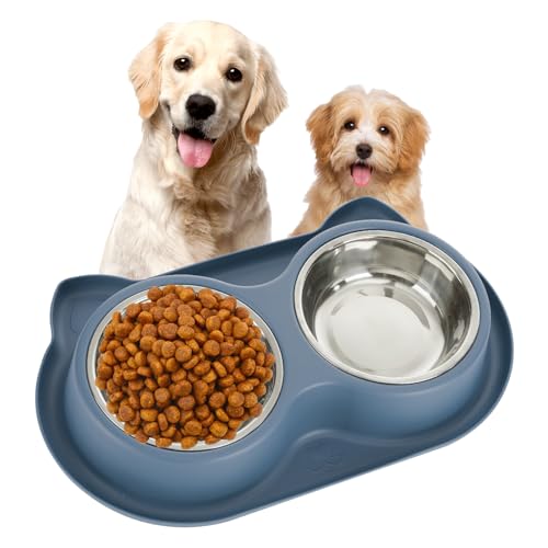 KEVIDEAWL Doppelnapf für Hunde, Wasser- und Futternäpfe, Edelstahl, rutschfest, für Welpen und Kätzchen, für kleine und mittelgroße Hunde von kevideawl