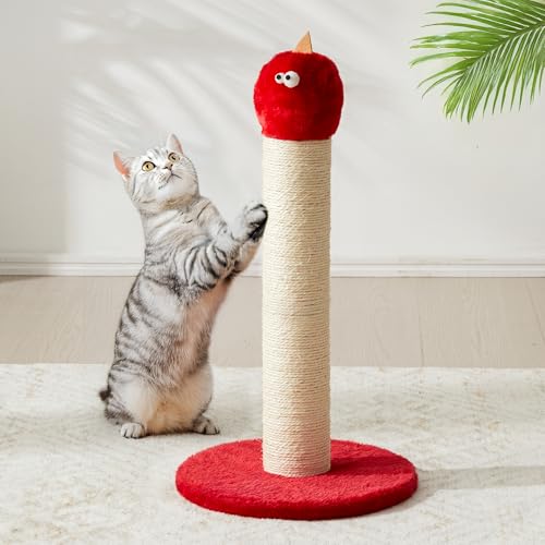 Keygarzone 55,9 cm Katzenkratzbaum, Sisal Katzenkratzbaum mit interaktivem Hängespielzeug, Monster Kratzstange für Indoor-Katzen, niedlicher Katzenkratzbaum für Kätzchen und große Katzen, Rot von keygarzone