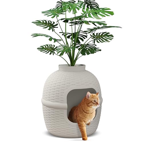Versteckte Katzentoilette mit Kunstpflanze, große Katzentoilette mit Rattan-Muster, robustes PP-Material, Katzentoilette, Umfassung, Möbel für Heimdekoration, Hellgrau Versteckte Katzentoilette mit Kunstpflanze, große Katzentoilette mit Rattan-Muster, robustes PP-Material, Katzentoilette, Umfassung, Möbel für Heimdekoration, Hellgrau von keygarzone