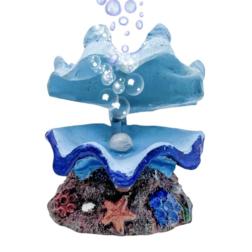 khanoqq Aquarium-Dekoration, Luftblasen-Maker, Belüftung, automatisches Öffnen und Schließen, tropische Muschel-Dekoration für kleine bis große Aquarien, Garnelen, Krabben, Betta-Tank (blau) von khanoqq