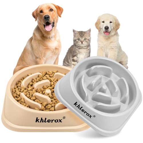 Slow Feeder Dog Bowls 2PCS, Anti-Slip Pet Food Feeding Bowls, Anti-Chocking and Interactive Bloat Stop Dog Bowls for Small and Medium Dogs and Cats (Grau und Beige) von khlerox