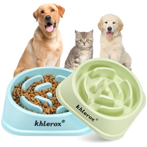 Slow Feeder Dog Bowls 2PCS, Anti-Slip Pet Food Feeding Bowls, Anti-Chocking and Interactive Bloat Stop Dog Bowls for Small and Medium Dogs and Cats (Grün und Hellblau) von khlerox
