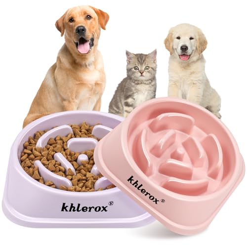 Slow Feeder Dog Bowls 2PCS, Anti-Slip Pet Food Feeding Bowls, Anti-Chocking and Interactive Bloat Stop Dog Bowls for Small and Medium Dogs and Cats (Pink und lila) von khlerox