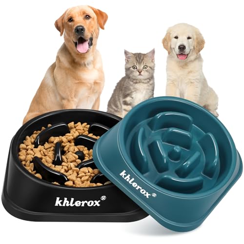 Slow Feeder Dog Bowls 2PCS, Anti-Slip Pet Food Feeding Bowls, Anti-Chocking and Interactive Bloat Stop Dog Bowls for Small and Medium Dogs and Cats (Schwarz und Marineblau) von khlerox