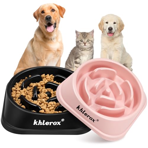 Slow Feeder Dog Bowls 2PCS, Anti-Slip Pet Food Feeding Bowls, Anti-Chocking and Interactive Bloat Stop Dog Bowls for Small and Medium Dogs and Cats (Schwarz und Rosa) von khlerox
