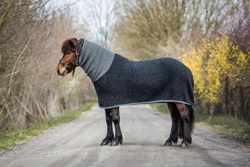 Isländer Abschwitzdecke mit Rollkragen - isländische Schurwolle (Schwarz mit graumeliertem Rollkragen) von kidka