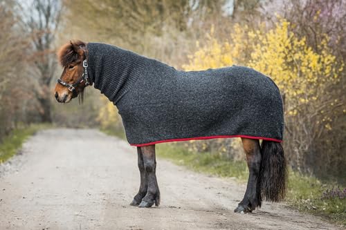 Isländer Abschwitzdecke mit Rollkragen - isländische Schurwolle (Schwarz mit rotem Rand) von kidka