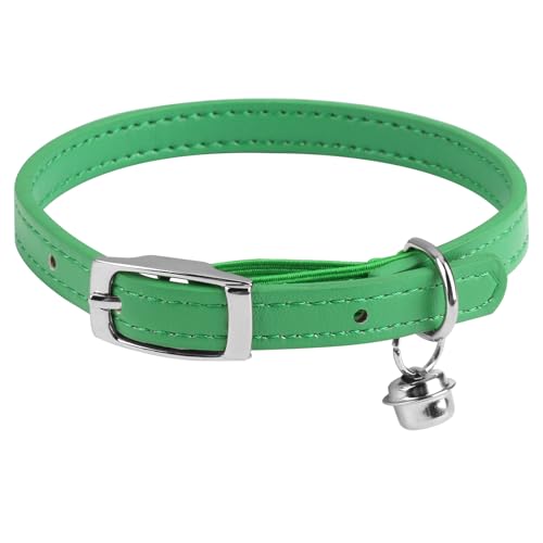 Leder-Katzenhalsband mit Glöckchen, personalisierbar, gerolltes Leder-Katzenhalsband, verstellbar, sichere Schnalle, Halsband für kleine Katzen, Halsumfang von 19,1 - 27,7 cm, Grün Leder-Katzenhalsband mit Glöckchen, personalisierbar, gerolltes Leder-Katzenhalsband, verstellbar, sichere Schnalle, Halsband für kleine Katzen, Halsumfang von 19,1 - 27,7 cm, Grün von kiki fancy