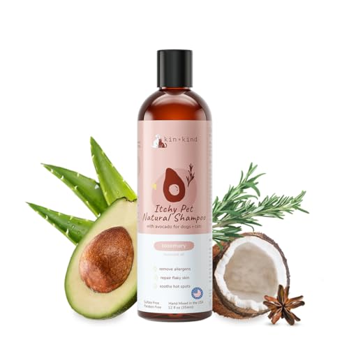 kin+kind Haustier-Shampoo für juckende Hunde und Katzen (355 ml) – beruhigt Juckreiz und Hot Spot Irritation – sichere, natürliche Formel mit Olivenöl, Kokosöl und Avocadoöl – hergestellt in den USA von kin+kind
