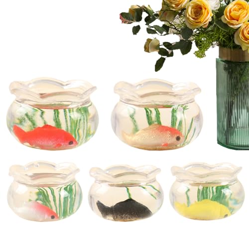 Miniaturfischschale Set von 5, Doll-House Fish Tank, 1:12 Skala kleines realistisches Aquariumdekor für Handwerk und Ornamente Gartenszene Display von kinrguiyuez