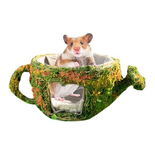 kinrguiyuez Hamsterhäuser,Zylinderförmiges Rennmaus Schlafhaus In Teekannendesign | Handgeflochtener Kunstpflanzen-Unterschlupf Mit Abnehmbarem Aufbau Für Goldhamster Und Frettchen, Innen- Und von kinrguiyuez
