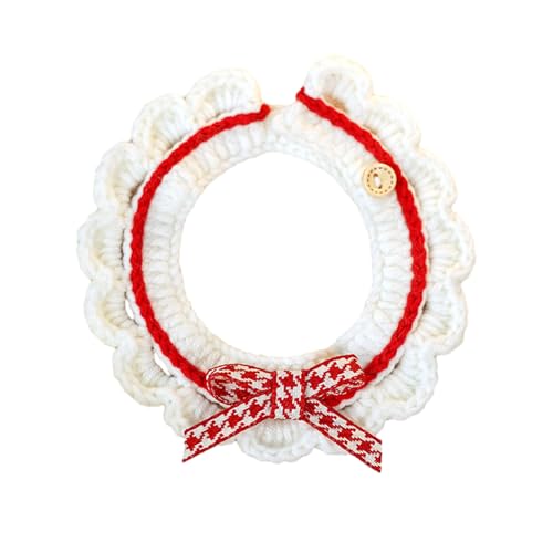 kiskick Haustierhalsband mit entzückender Schleife, niedlich, dreidimensionale Dekoration, handgestrickt, Katzenknopf-Design, weich, bequem, Halskette für Rot, Größe XS kiskick Haustierhalsband mit entzückender Schleife, niedlich, dreidimensionale Dekoration, handgestrickt, Katzenknopf-Design, weich, bequem, Halskette für Rot, Größe XS von kiskick