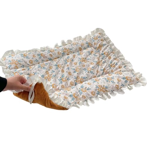 kiskick Haustiermatte mit Blumenmuster, mit Spitzendekoration, Katzen-Isomatte, weich, bequem, Hundehüttenkissen, Gelb, Größe M kiskick Haustiermatte mit Blumenmuster, mit Spitzendekoration, Katzen-Isomatte, weich, bequem, Hundehüttenkissen, Gelb, Größe M von kiskick