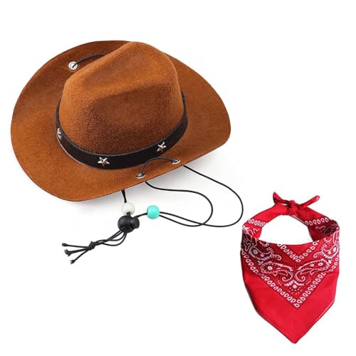 kiskick Western-Cowboy-Hundekostüm, Hut, Halloween-Kostüme, Cowboyhut, Haustier-Cowboy-Kostüm, Cosplay-Kappe, Schal-Set, atmungsaktiv, verstellbare Schnalle, stilvolle Hundekostüme, Braun kiskick Western-Cowboy-Hundekostüm, Hut, Halloween-Kostüme, Cowboyhut, Haustier-Cowboy-Kostüm, Cosplay-Kappe, Schal-Set, atmungsaktiv, verstellbare Schnalle, stilvolle Hundekostüme, Braun von kiskick