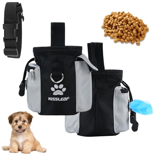 kissleaf Leckerlibeutel für Hunde, Leckerlibeutel für Haustiertraining, Hundeleckerlis Trainingstasche Hund Clicker, Hundetraining Leckerlibeutel Eingebauter Kotbeutelspender, freihändiger Snack von kissleaf