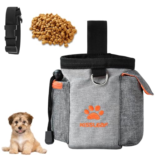 kissleaf Leckerlibeutel für Hunde, Leckerlibeutel für Haustiertraining, Leckerli-Trainingstasche Hund Clicker, Hundetraining Leckerlibeutel Eingebauter Kotbeutelspender, freihändiger Snack (orange) von kissleaf