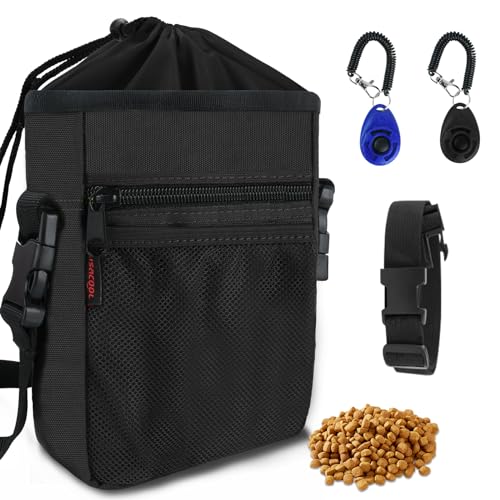 kissleaf Futterbeutel Hundetraining Leckerlitasche für Hunde Erziehungshilfen für Hunde Bauchtasche Hundetraining Zubehör Hunde Futterbeutel mit Hunde Kotbeutelspender (Black) von kissleaf