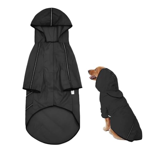 Hunderegenmantel mit Kapuze und Reflektoren, 1 Stück Wasserdichter Hundemantel, Reflektierend Regencape, Ultraleichte Atmungsaktive 100% wasserdichte, für Hund Outdoor Wandern, Schwarz, 3XL von kitudaty