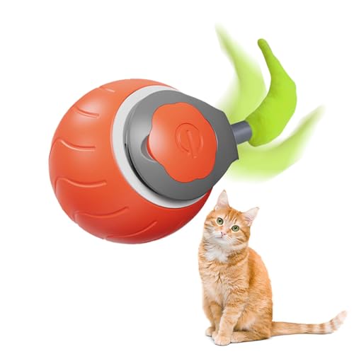 Lustiger orangefarbener Haustierspielzeug-Ball – der Haustierspielzeugball ist ein selbstrollendes, über USB wiederaufladbares intelligentes interaktives Spielzeug für den Innenbereich, das den von kitudaty