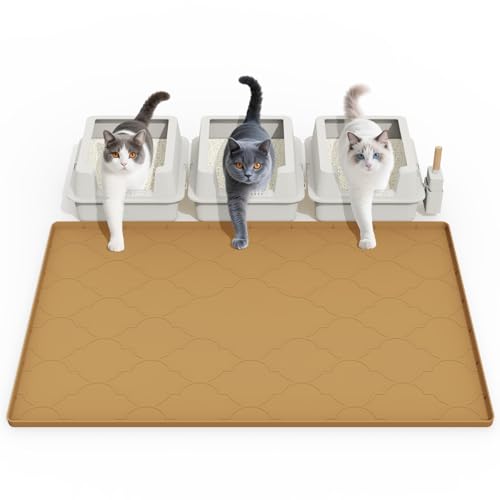 Katzenmatte für Katzentoilette, 96,5 x 66 cm, Silikon-Katzenstreu-Fangmatte, leicht zu reinigen zur Streukontrolle, weich zu Katzenpfoten, wasserdicht, urinfest, rutschfeste Katzenstreumatte für Boden von kixcvdm