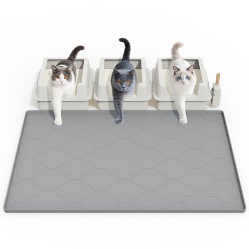 Katzenmatte für Katzentoilette, 96,5 x 66 cm, große Silikon-Katzenstreu-Fangmatte, leicht zu reinigen zur Streukontrolle, weich zu den Katzenpfoten, wasserdicht, urinfest, rutschfest, für den Boden von kixcvdm