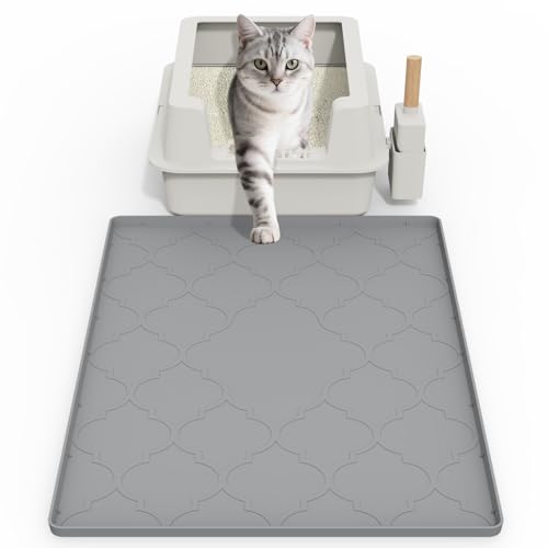 kixcvdm Katzentoilettenmatte, 71,1 x 55,9 cm, große Silikon-Katzentoilettenfangmatte, leicht zu reinigen zur Streukontrolle, weich zu den Katzenpfoten, wasserdicht, urinfest, rutschfeste von kixcvdm