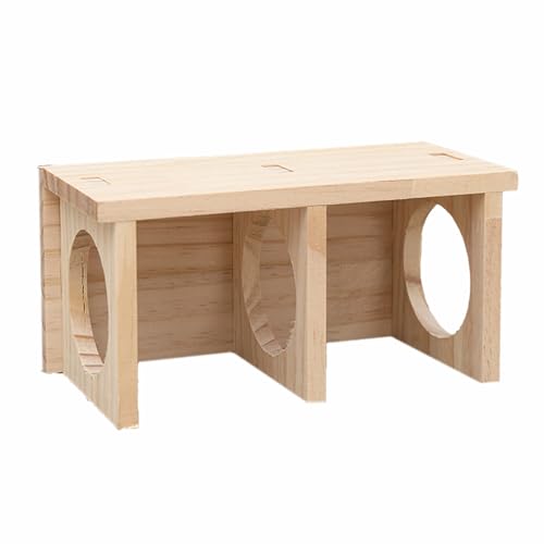 klahh 1 x Hamster-Plattform-Rattenhaus-Spielzeug, Naturholzhaus, 3-Kammer-Hamster-Plattform, niedlich, nützliches Versteckspielzeug für Kleintier-Erkundung von klahh