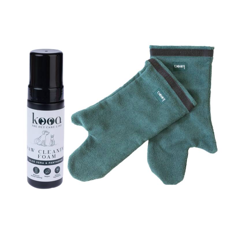 kooa Pfoten-Reinigungsschaum - Sparset: Reinigungsschaum, 170 ml + 2 x kooa Trocknungshandschuhe von kooa