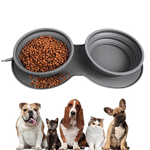 Faltbare Silikon-Hundenäpfe – Faltbare Schalen für Hunde | Faltbare Silikonnäpfe für Futter und Wasserfütterung, Doppelnapf-Design, Anti-Rutsch-Kot-au von kot-au