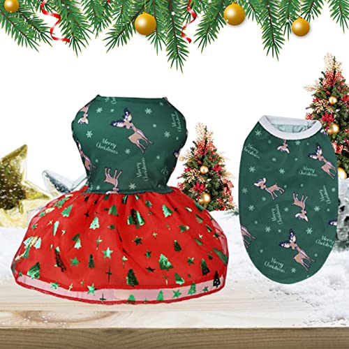Hunde-Weihnachtskleidung | Modischer Hunderock und Weste, Elch Weihnachtsbaum Schneeflocken bedruckte Welpenweste Hunderock Hundeweste für weiches Outfit Hundebekleidung Set Kot-au von kot-au