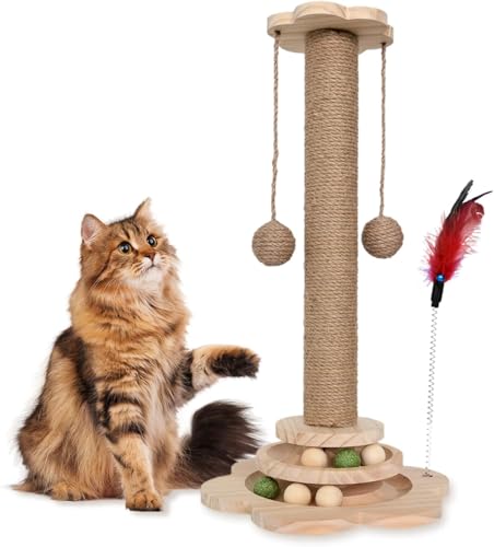 4-in-1 Katzenkratzspielzeug | Kratzbaum mit Ballbahn, Feder, Sisalsäule und Feder an Federung | 46 cm hoher Sisal-Kratzpfosten | Mehrzweck-Katzenspielzeug für Neugier und Aktivität 4-in-1 Katzenkratzspielzeug | Kratzbaum mit Ballbahn, Feder, Sisalsäule und Feder an Federung | 46 cm hoher Sisal-Kratzpfosten | Mehrzweck-Katzenspielzeug für Neugier und Aktivität von kotkito