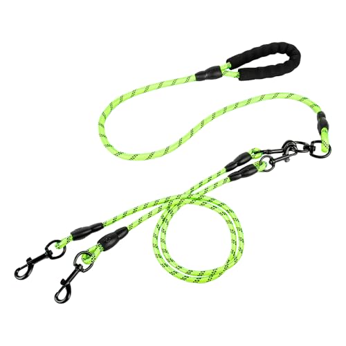 Doppel-Hundeleine, 360° drehbar, kein Verheddern, stoßdämpfendes Bungee, für 2 große Hunde von 11,3–68 kg, Grün Doppel-Hundeleine, 360° drehbar, kein Verheddern, stoßdämpfendes Bungee, für 2 große Hunde von 11,3–68 kg, Grün von kotkito