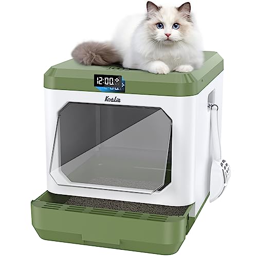 Smart Katzentoilette zum Entfernen von Gerüchen, XXL, geschlossene Katzentoilette mit Deckel, einfache Reinigung und Montage mit Schaufel und Matte, Grün von kotlie