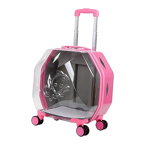 Haustier-Katzen-Trolley, Hundetrage-Rucksack für Welpen, Reise-Hundetragetasche, Haustiertrage-Rucksack mit Rädern für Reisen, Wandern, Camping , Durchscheinendes Rosa von kowaku