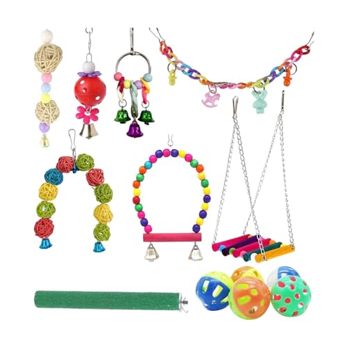 kowaku 13x große Papageien-Spielzeug-Sets, Vogel-Kauspielzeug, hängendes Glocken-Perlen-Vogelschaukel-Spielzeug, Kauspielzeug für Kakadus, Wellensittiche, von kowaku