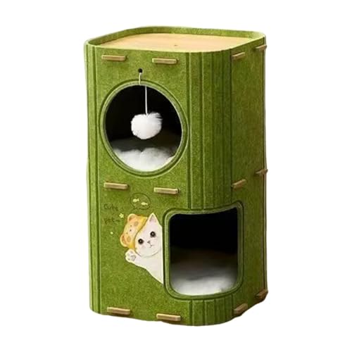 kowaku 2-stöckiges Katzenbett, Höhle, geschlossenes Bett, abgedeckter Tunnel, Katzenhaus für mehrere Katzen, GrÜn von kowaku